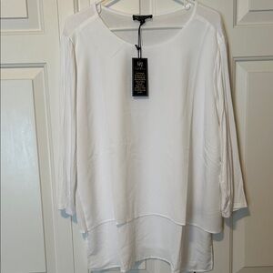 DG2 by Diane Gilman 3/4 Sleeve Mixed Media White Blouse, 1X